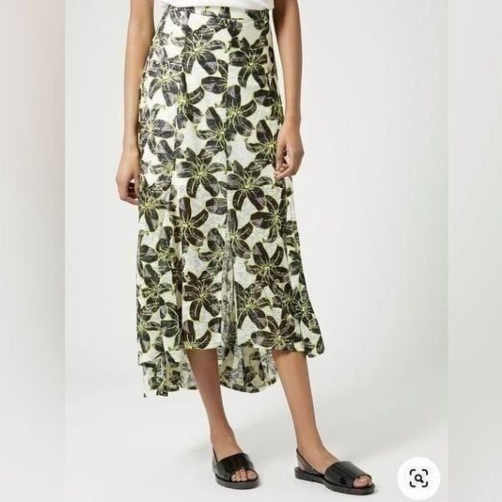Topshop Floral Skirt Size 8 Yellow Black White Side Zip Bottom Slit Lily